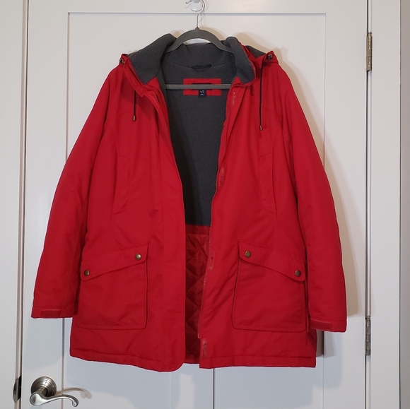 LANDS' END Insulated Winter Coat Hooded Red Size L/P 14-16 Nylon Polyester - Picture 2 of 15